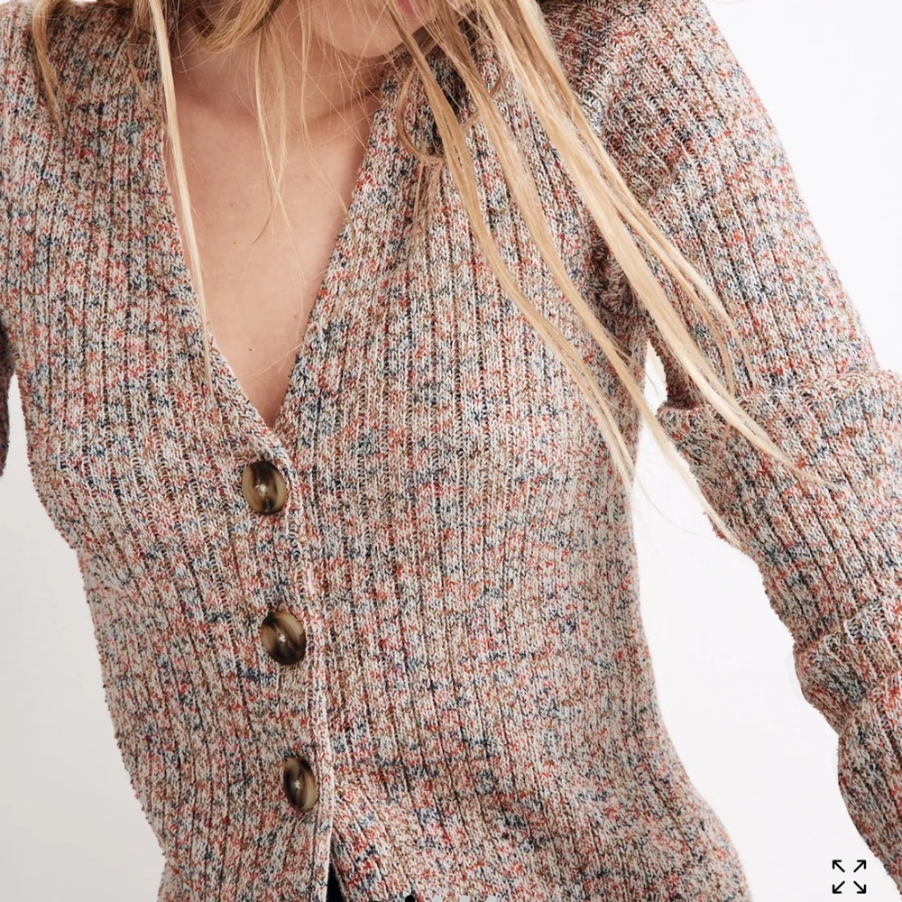 Marled Shrunken Ribbed Cardigan Sweater